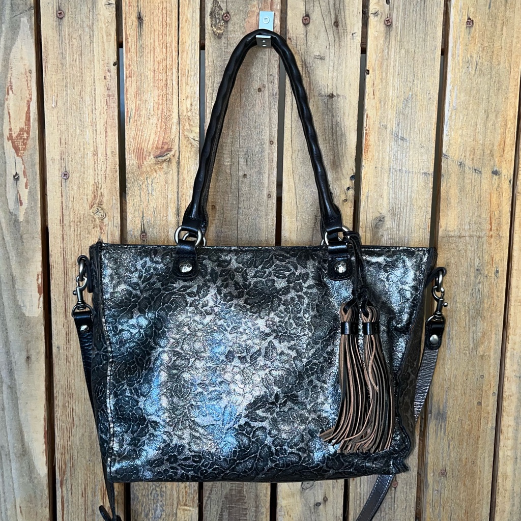 Patricia Mash Black Silver Leather Satchel